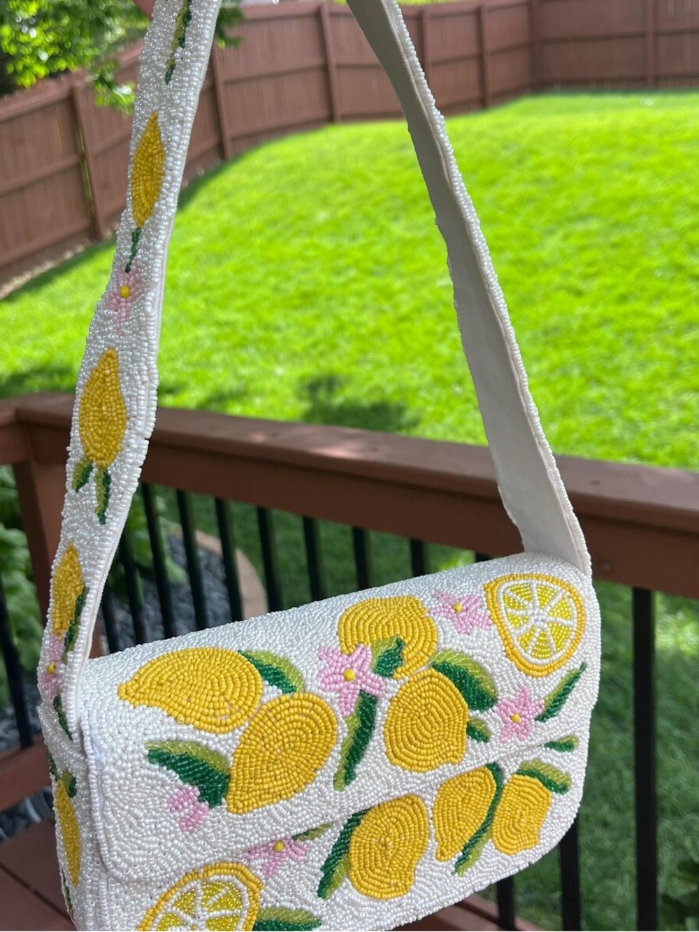 Beaded White Lemon Shoulder Bag - White/Yellow